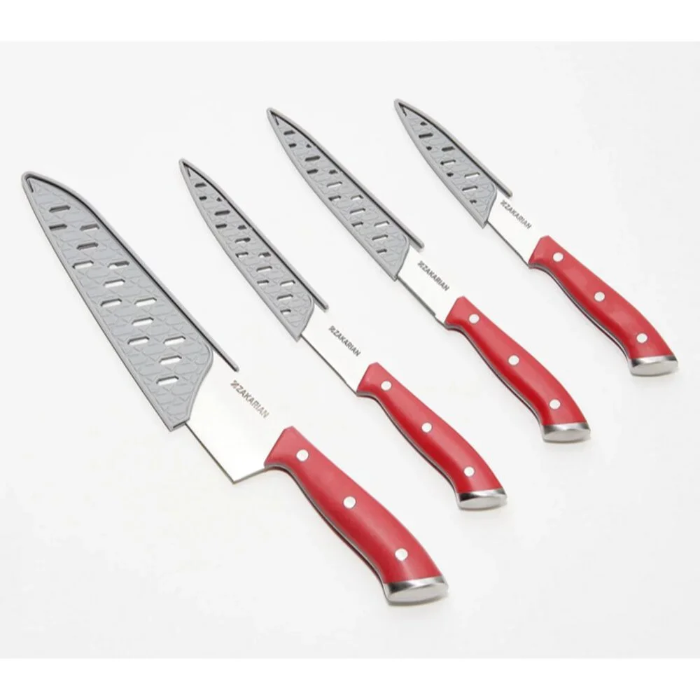 Zakarian by Dash 4-Piece Full Tang Cutlery Knife Gift Set in Cranberry Red